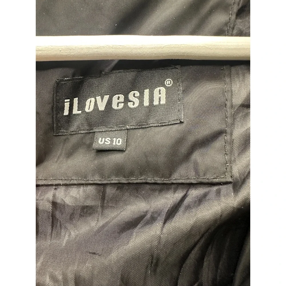 IloveSIA Puffer Jacket Womens 10 Black Lined Insulated Snap Front Hooded Winter‎